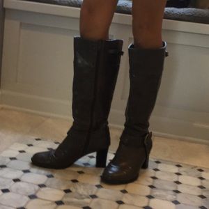 Gray Leather Heeled Boots